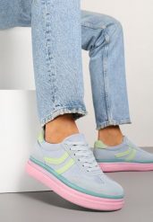 Niebiesko-Różowe Sneakersy Typu Kultowe Tenisówki na Niskiej Platformie Olritia. Niebieskie trampki i tenisówki damskie Renee, bez wzorów, z materiału, bez zapięcia. Za 79.99 zł.