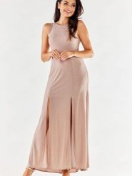 Sukienka Model A549 Beige - awama. Brązowe sukienki damskie Awama, na ślub cywilny, l, bez wzorów, z elastanu, eleganckie, bez kołnierzyka, bez ramiączek, maxi, dopasowane. Za 334.28 zł.