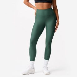 Legginsy fitness damskie Domyos. Zielone legginsy damskie DOMYOS, bez wzorów, z elastanu. Za 79.99 zł.
