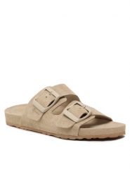 Manebi Klapki Traveler Nordic Sandals K 1.1 RT Beżowy. Brązowe klapki damskie Manebi, bez wzorów, ze skóry, bez obcasa, bez zapięcia. Za 749.99 zł.