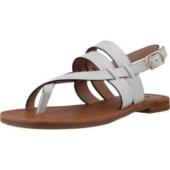 Sandały GEOX D MADDALUSIA Biały. Białe sandały damskie Geox, bez wzorów, ze skóry, bez obcasa, bez zapięcia. Za 300.99 zł.