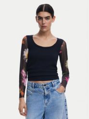 Desigual Bluzka Flint 25SWTK93 Czarny Slim Fit. Czarne bluzki damskie Desigual, m, bez wzorów, z bawełny, bez kołnierzyka, bez ramiączek. Za 169.99 zł.