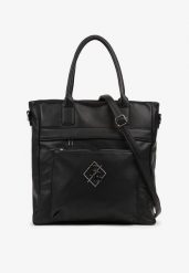 Czarna Torebka Typu Shopper z Paskiem Crossbody Zdobiona Aplikacją Idaniela. Czarne shopperki damskie Renee, z aplikacjami, z jeansu, na ramię, zdobione, bez dodatków. Za 109.99 zł.