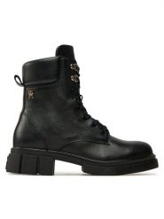 Tommy Hilfiger Trapery Lace-Up Biker Leather FW0FW08167 Czarny. Czarne trapery damskie Tommy Hilfiger, ze skóry, bez zapięcia. Za 409.99 zł.