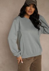 Szara Bluza z Bawełną i Przeszyciami przy Dekolcie Fezanna. Szare bluzy damskie Renee, l, bez wzorów, z bawełny, casualowe, bez ramiączek, bez kaptura. Za 59.99 zł.