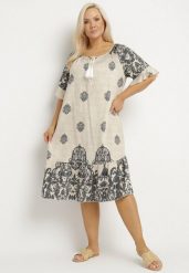 Ciemnoszara Wiskozowa Sukienka w Stylu Boho z Frędzlami i Falbankami Korilia. Szare sukienki damskie Born2be, na lato, xl, bez wzorów, z materiału, boho, bez kołnierzyka, bez ramiączek, midi. Za 84.99 zł.