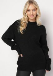 Czarny Klasyczny Sweter z Wełną Wykończony Ściągaczami Susa. Czarne swetry nierozpinane damskie Born2be, l, bez wzorów, z wełny, klasyczne, bez kołnierzyka, bez ramiączek. Za 84.99 zł.