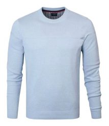 Bawełniany Męski Sweter z Okrągłym Dekoltem (U-Neck) - Pako Jeans - Błękitny. Niebieskie swetry męskie Pako Jeans, l, bez wzorów, z bawełny, biznesowe, bez kołnierzyka, bez ramiączek. Za 169.00 zł.