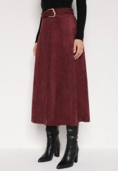 Bordowa Rozkloszowana Wiskozowa Spódnica z Bawełną Ozdobiona Paskiem Nawedea. Czerwone spódnice damskie Born2be, na co dzień, l, bez wzorów, z bawełny, eleganckie, midi, rozkloszowane. Za 139.99 zł.