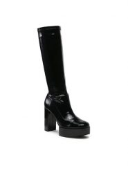 Jenny Fairy Kozaki GLOSSY-02KW Czarny. Czarne kozaki damskie Jenny Fairy, bez wzorów, ze skóry, bez obcasa, na słupku, bez zapięcia. Za 134.99 zł.