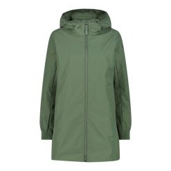 Kurtka przeciwdeszczowa z odpinanym kapturem damska CMP. Zielone kurtki sportowe damskie CMP, bez wzorów, bez ramiączek, trekkingowe. Za 596.05 zł.