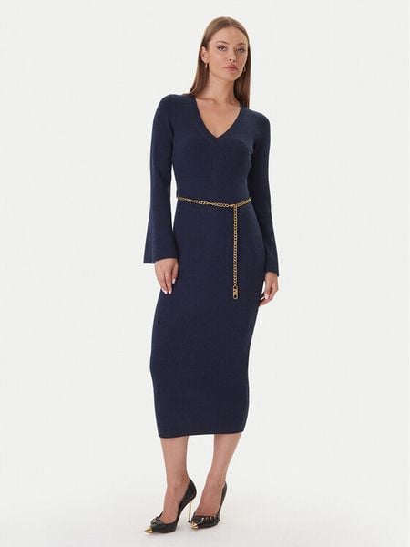 MICHAEL Michael Kors Sukienka dzianinowa MF5835G4VR Granatowy Slim Fit. Niebieskie sukienki damskie MICHAEL Michael Kors, xl, bez wzorów, z dzianiny, bez kołnierzyka, bez ramiączek. Za 1,179.00 zł.