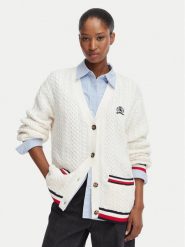 Tommy Jeans Kardigan DW0DW22934 Biały Regular Fit. Białe kardigany damskie Tommy Jeans, l, bez wzorów, z bawełny, bez kołnierzyka. Za 569.99 zł.