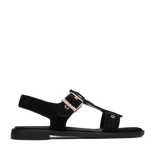 Sandały U.S. Polo Assn. Czarne sandały damskie U.S. Polo Assn., bez wzorów, bez obcasa, na płaskiej podeszwie, bez zapięcia. Za 124.99 zł.