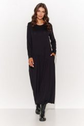 Czarna Maxi Sukienka z Wiskozy. Czarne sukienki damskie Makadamia, l, bez wzorów, z elastanu, bez kołnierzyka, bez ramiączek, maxi. Za 229.90 zł.