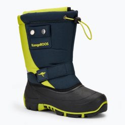 Śniegowce juniorskie KangaROOS Kanga-Bean II dk. Niebieskie buty zimowe męskie KangaRoos, na zimę, bez wzorów, bez obcasa, bez zapięcia. Za 149.99 zł.