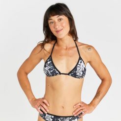Góra kostiumu kąpielowego surfingowego damska Olaian Mae Borneo. Czarne bikini OLAIAN, l, bez wzorów, z elastanu. Za 29.99 zł.