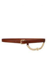 LAUREN RALPH LAUREN Pasek Damski Logo-Chain Leather Skinny Belt 412968767001 Brązowy. Brązowe paski damskie Lauren Ralph Lauren, bez wzorów, ze skóry. Za 299.99 zł.