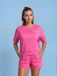 Bluza z krótkim rękawem - różowy. Czerwone bluzy damskie Sinsay, l, bez wzorów, bez ramiączek, bez kaptura. Za 29.99 zł.
