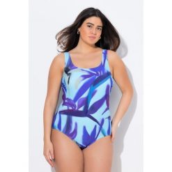 Damskie Strój kąpielowy bez miękkich miseczek okrągły dekolt. Niebieskie stroje kąpielowe damskie Ulla Popken, plus size, bez wzorów, z elastanu. Za 199.99 zł.