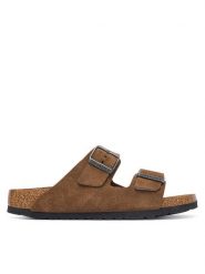 Birkenstock Klapki Arizona 1032717 Beżowy ciemny. Brązowe klapki damskie Birkenstock, bez wzorów, ze skóry, bez obcasa, bez zapięcia. Za 549.99 zł.