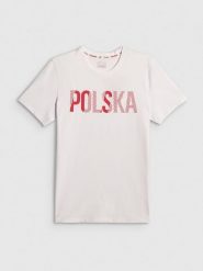 4F Koszulka kibica męska - biała L. Białe t-shirty męskie 4F, l, bez wzorów, z bawełny, bez kołnierzyka, bez ramiączek. Za 69.99 zł.