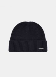 PAKO LORENTE – Granatowa wełniana czapka męska. Czapki męskie Pako Lorente, na zimę, bez wzorów, prążkowane. Za 249.99 zł.