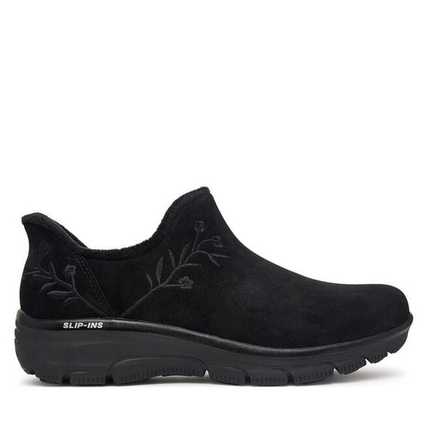 Półbuty Skechers. Czarne półbuty damskie Skechers, bez wzorów, bez obcasa, na płaskiej podeszwie, bez zapięcia. Za 429.99 zł.