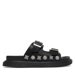 Klapki Just Cavalli. Czarne klapki damskie Just Cavalli, bez wzorów, bez obcasa, bez zapięcia. Za 829.99 zł.