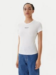 Tommy Jeans T-Shirt Essential DW0DW20913 Biały Slim Fit. Białe t-shirty damskie Tommy Jeans, xs, bez wzorów, z jeansu, bez kołnierzyka, bez ramiączek. Za 79.99 zł.