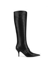 Eva Minge Kozaki BUSMA-SLT062-1501 Czarny. Czarne kozaki damskie Eva Minge, bez wzorów, ze skóry, bez obcasa, na szpilce, bez zapięcia. Za 599.99 zł.