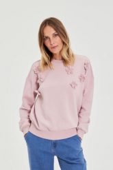 Bluza z kwiatkami różowa. Czerwone bluzy damskie MOODO, l, bez wzorów, z bawełny, bez ramiączek, bez kaptura. Za 129.99 zł.