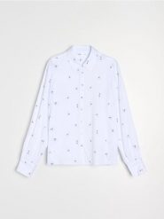 Koszula z wiskozy - biały. Białe koszule damskie Sinsay, l, bez wzorów, z wiskozy, bez kołnierzyka, bez ramiączek. Za 39.99 zł.