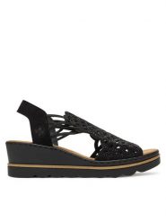 Rieker Sandały CEO-67465-00 Czarny. Czarne sandały damskie Rieker, bez wzorów, z materiału, bez obcasa, na koturnie, bez zapięcia. Za 349.99 zł.