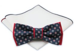 Granatowo-Czerwona Mucha z Białą Poszetką - Chattier, Męska. Niebieskie krawaty i muchy Chattier, bez wzorów, eleganckie. Za 59.00 zł.