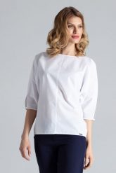 Biała Bluzka z Rozcięciem na Rękawach. Białe bluzki damskie Figl, l, bez wzorów, z bawełny, bez kołnierzyka, bez ramiączek. Za 179.00 zł.