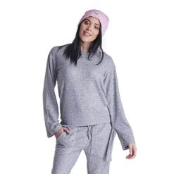 Damska bluza z okrągłym dekoltem i sznurowanymi cekinami. Szare bluzy damskie LEONE 1947 APPAREL, l, bez wzorów, z tkaniny, sportowe, bez ramiączek, bez kaptura. W wyprzedaży za 154.80 zł.