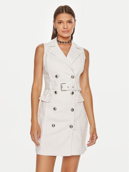 Guess Sukienka koktajlowa W4YK92 D5EZ0 Biały Slim Fit. Białe sukienki damskie Guess, m, z aplikacjami, z bawełny, wizytowe, bez kołnierzyka, bez ramiączek. Za 359.99 zł.