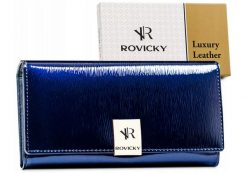 Portfel skórzany Rovicky RH-27A-1-SH niebieski. Niebieskie portfele damskie ROVICKY, z lakierowanej skóry. Za 95.99 zł.