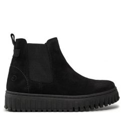 Sztyblety Tamaris. Czarne botki damskie Tamaris, bez wzorów, bez obcasa, na płaskiej podeszwie, bez zapięcia. Za 449.99 zł.