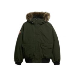 Kurtka puchowa Superdry Bomber à fourrure synthétique Everest. Zielone kurtki męskie Superdry, xl, z aplikacjami, z puchu, bez kaptura. Za 660.90 zł.
