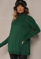Zielony Sweter Półgolf z Bawełną i Kieszenią z Przodu Emittes. Zielone swetry nierozpinane damskie Renee, l, bez wzorów, z bawełny, eleganckie, bez kołnierzyka, bez ramiączek. Za 84.99 zł.