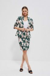 Marynarka z roślinnym printem. Zielone marynarki i żakiety damskie MOODO, bez wzorów, z bawełny, biznesowe, bez kołnierzyka, bez ramiączek. W wyprzedaży za 53.99 zł.