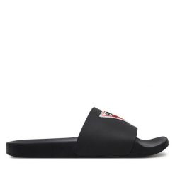 Klapki Guess. Czarne klapki męskie Guess, z aplikacjami, bez zapięcia. Za 129.99 zł.