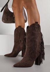 Brązowe Botki w Stylu Kowbojek na Obcasie z Frędzlami Reinasea. Brązowe botki damskie Born2be, bez wzorów, z jeansu, klasyczne, bez obcasa, na obcasie, bez zapięcia. Za 149.99 zł.
