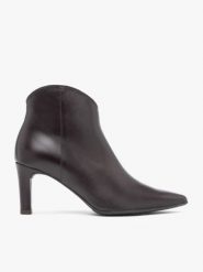 Bordowe skórzane botki na szpilce. Czerwone botki damskie Ryłko, bez wzorów, ze skóry, eleganckie, bez obcasa, na obcasie, bez zapięcia. Za 499.99 zł.