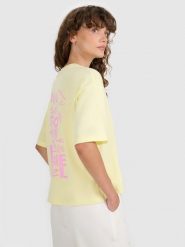 4F T-shirt oversize z nadrukiem damski - żółty S. Żółte koszulki sportowe damskie 4F, s, bez wzorów, z bawełny, bez ramiączek. W wyprzedaży za 49.99 zł.