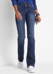 Jeansy ze stretchem o kroju bootcut, mid waist. Niebieskie jeansy damskie bonprix, bez wzorów, z jeansu. Za 139.99 zł.