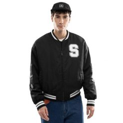 Męska bejsbolowa kurtka bomberka Lifestyle Siroko IBZ Hoop Black. Czarne kurtki męskie SIROKO, l, bez wzorów, prążkowane, bez kaptura. Za 465.00 zł.