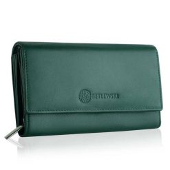 Portfel damski BETLEWSKI BPD-SS-12 ZIELONY. Zielone portfele damskie Betlewski, ze skóry. Za 139.99 zł.